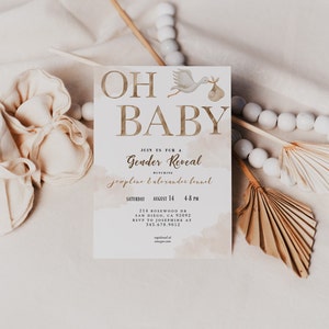Descarga digital instantánea / Invitación de revelación de género neutral Oh Baby / Invitación de revelación de género / Plantilla de invitación / Plantilla editable