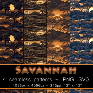 Seamless Savannah || Seamless Pattern 4-Pack || High-res and Vector || PNG || SVG || Digital Download || Printable Textures