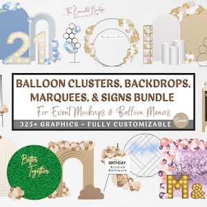 EVENT MOCKUP BUNDLE, Balloon Menu & Balloon Mockup Elements, Event Decor, Editable Balloon Garland, for Price List, Balloon Artist, Canva