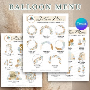 BOHO BALLOON MENU, Ballon-Mockup-Vorlage, bearbeitbare Ballonpreisliste, Ballondekor, Ballonkünstler, Eventdekor, Ballon-Business-Menü