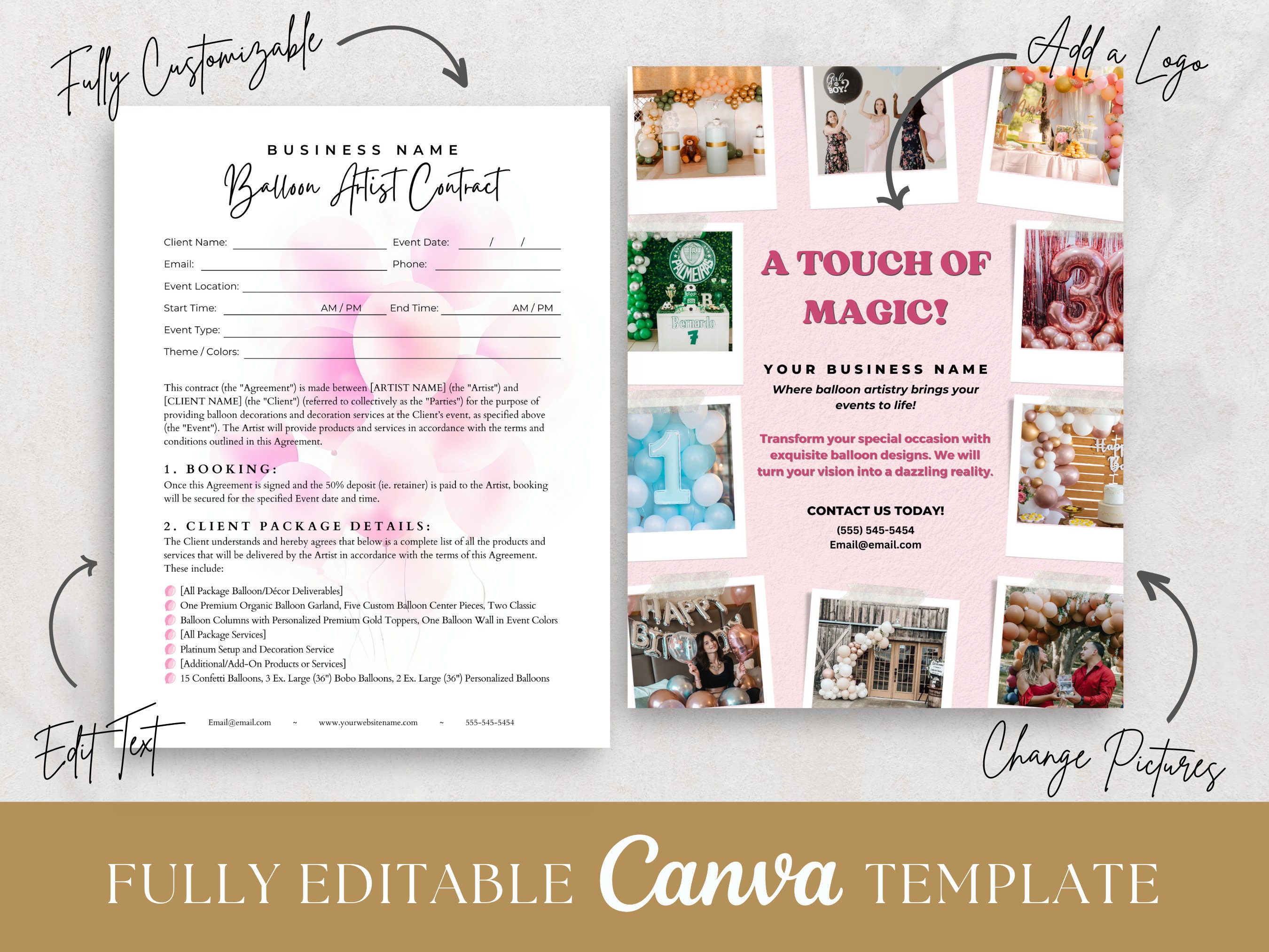 BALLOON CONTRACT, Editable Balloon Decor Contract, Balloon Invoice