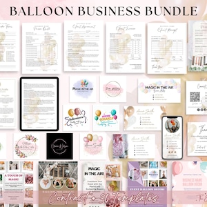 Pacote BALLOON CONTRACT BUSINESS, formulário de pedido de balão, contrato de decoração de evento, fatura de balão, lista de preços de balão, formulários de decoração de balão, Canva