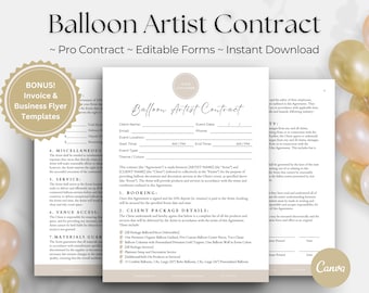 BALLOON CONTRACT, Editable Balloon Decor Contract, Balloon Invoice, Balloon Artist Contract Template, Balloon Stylist Garland Agreement