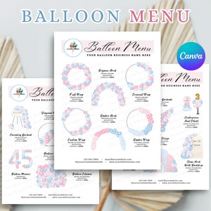 BALLOON MENU, Balloon MOCKUP Template, Editable Balloon Price List, Balloon Decor, Balloon Artist, Event Decor, Balloon Business Menu, Canva