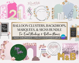 EVENT MOCKUP BUNDLE, Balloon Menu & Balloon Mockup Elements, Event Decor, Editable Balloon Garland, for Price List, Balloon Artist, Canva