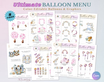 ULTIMATE BALLOON MENU, Balloon Mockup Template, Editable Balloon Price List, Balloon Artist, Balloon Garland, Event Decor, Balloon Business