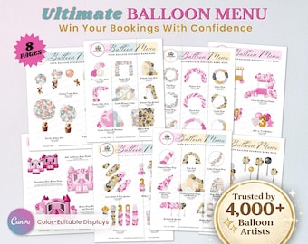ULTIMATE BALLOON MENU, Balloon Mockup Template for Balloon Artists, Editable Price List, Balloon Garland Event Decor Balloon Business, Canva