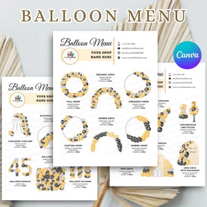 BALLOON MENU, Balloon MOCKUP Template, Editable Balloon Price List, Balloon Decor, Balloon Artist, Event Decor, Balloon Business Menu, Canva