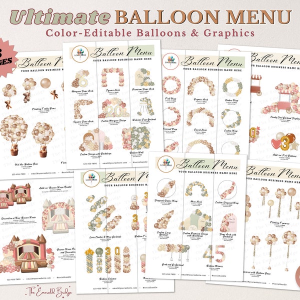 ULTIMATE BALLOON MENU, Balloon Mockup Template, Editable Balloon Price List, Balloon Artist, Balloon Garland, Event Decor, Balloon Business