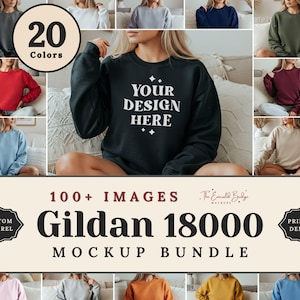 Gildan 18000 mockupbundel, sweatshirt G180 mock-upbundel met ronde hals, model mockup, neutraal casual eenvoudig oversized Gildan 18000 mockupbundel