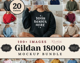 Gildan 18000 Mockup Bundle, Sweatshirt G180 Crewneck Mock-up Bundle, Model Mockup, Neutral Casual Simple Oversized Gildan 18000 Mocks Bundle