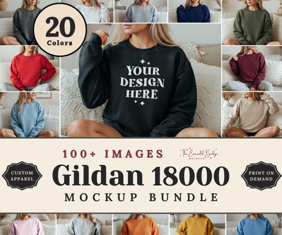 Gildan 18000 Mockup Bundle, Sweatshirt G180 Crewneck Mock-up Bundle, Model Mockup, Neutral Casual Simple Oversized Gildan 18000 Mocks Bundle