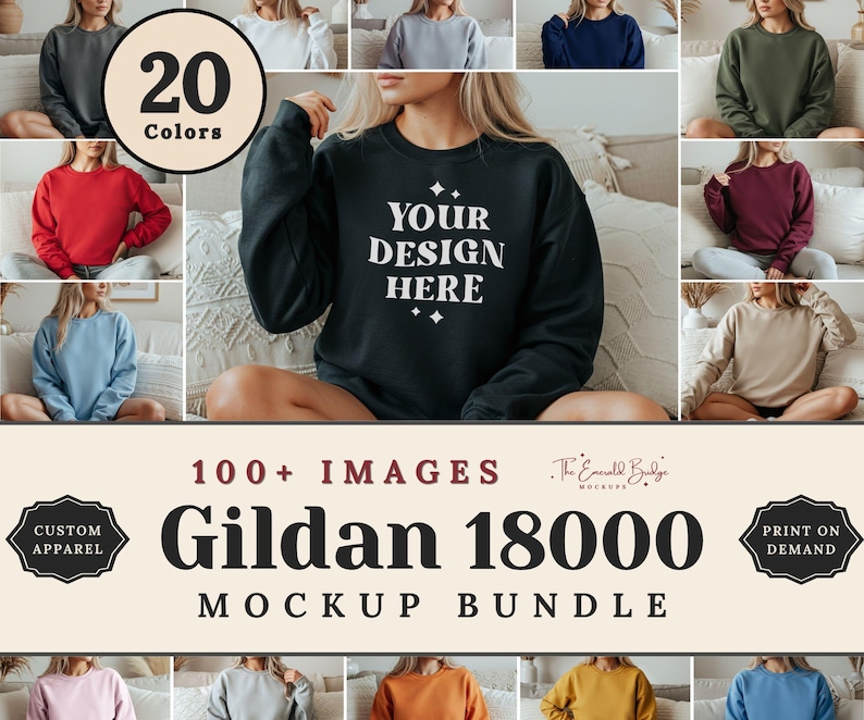Gildan 18000 Mockup Bundle, Sweatshirt G180 Crewneck Mock-up Bundle, Model Mockup, Neutral Casual Simple Oversized Gildan 18000 Mocks Bundle image 1