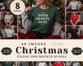 Christmas Gildan 5000 Mockup Bundle, G500 T-Shirt Mock-ups, Gildan Tee Shirt Mockup Bundle, Print On Demand, Apparel Mockups Bundle