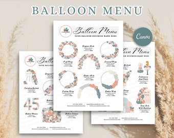 BOHO BALLOON MENU, Balloon Mockup Template, Editable Balloon Price List, Balloon Decor, Balloon Artist, Event Decor, Balloon Business Menu