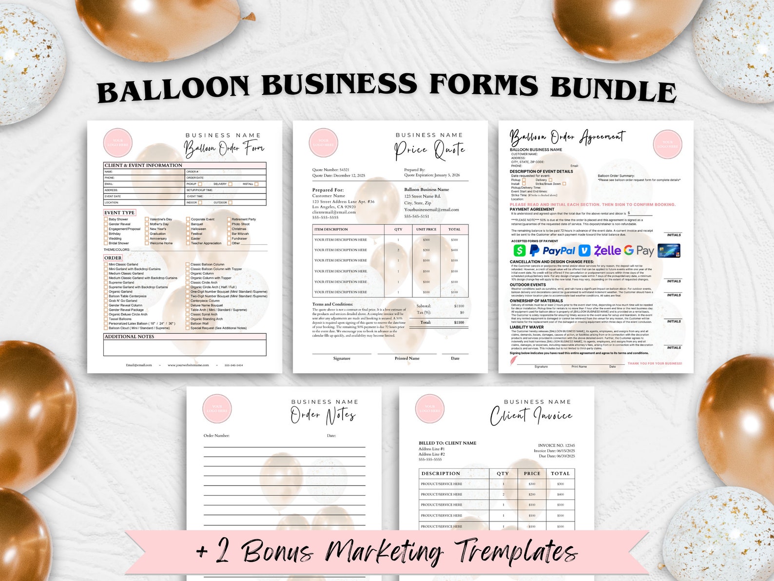 BALLOON ORDER FORM Template Bundle, Balloon Invoice, Event Decor