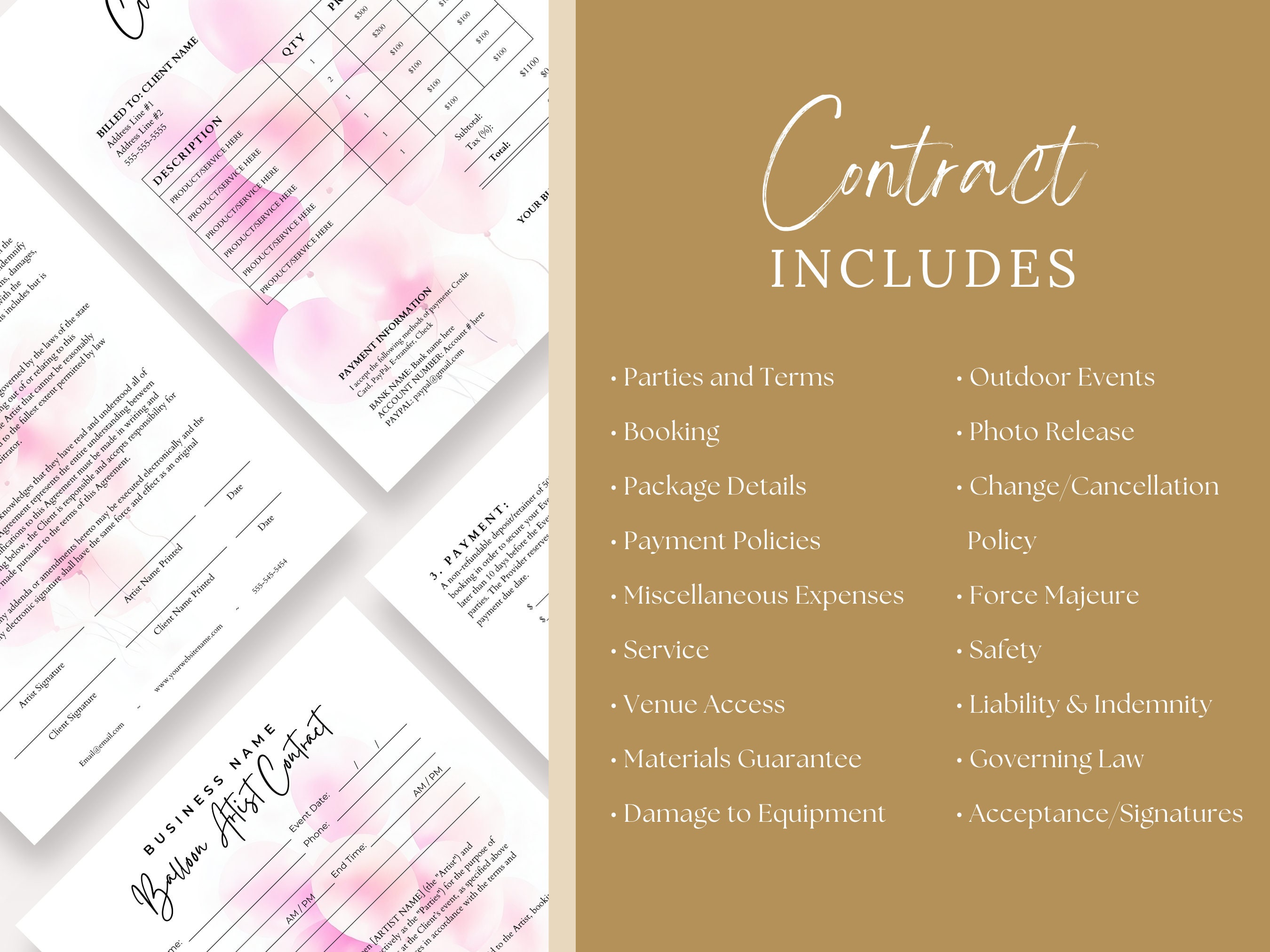 BALLOON CONTRACT, Editable Balloon Decor Contract, Balloon Invoice