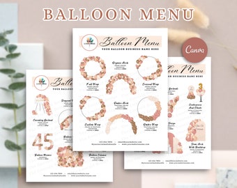 BOHO BALLOON MENU, Balloon Mockup Template, Editable Balloon Price List, Balloon Decor, Balloon Artist, Event Decor, Balloon Business Menu