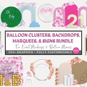 EVENT MOCKUP BUNDLE, Balloon Menu & Balloon Mockup Elements, Event Decor, Editable Balloon Garland, for Price List, Balloon Artist, Canva