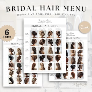 Bridal Hair Menu, Wedding Bridal Party Hairstyling Guide, Bride Salon Services, Freelance Hairstylist, Editable Hairdresser Template Canva