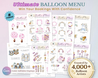 ULTIMATE BALLOON MENU, Balloon Mockup Template for Balloon Artists, Editable Price List, Balloon Garland Event Decor Balloon Business, Canva