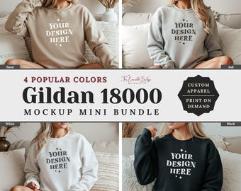 Pacote Mini Mockup Gildan 18000, Mockup de Moletom G180 Crewneck, Gildan Sand, Ash, Preto, Branco, Pacote Mock Up Gildan 18000 Oversized POD