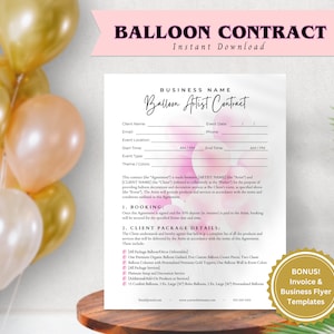 BALLOON CONTRACT, Editable Balloon Decor Contract, Balloon Invoice, Balloon Artist Contract Template, Balloon Stylist Garland Agreement