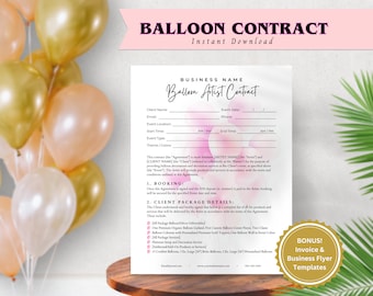 BALLOON CONTRACT, Editable Balloon Decor Contract, Balloon Invoice, Balloon Artist Contract Template, Balloon Stylist Garland Agreement
