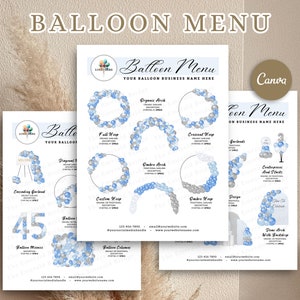 BALLOON MENU, Balloon MOCKUP Template, Editable Balloon Price List, Balloon Decor, Balloon Artist, Event Decor, Balloon Business Menu, Canva
