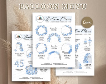 BALLOON MENU, Balloon MOCKUP Template, Editable Balloon Price List, Balloon Decor, Balloon Artist, Event Decor, Balloon Business Menu, Canva