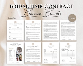 Plantilla de contrato de cabello nupcial, acuerdo de servicios de salón de fiesta nupcial de bodas, estilistas independientes, términos y condiciones editables para novias, CANVA