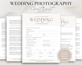 WEDDING PHOTOGRAPHY CONTRACT Template, Photography Forms, Wedding Photographer Contract, Photography Pricing Guide, Price List Invoice Canva