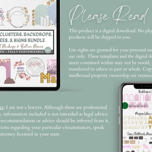 May include: A digital download bundle of 225 customizable graphics for event mockups and balloon menus. The graphics include balloon clusters, backdrops, marquees, and signs. The image shows a preview of some of the graphics, including a pink and gold balloon arch, a green circle with the text "Better Together", and a pink and gold marquee with the text "Birthday Celebration".