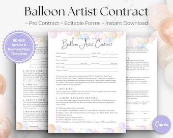 BALLOON CONTRACT, Editable Balloon Decor Contract, Balloon Invoice, Balloon Artist Contract Template, Balloon Stylist Garland Agreement