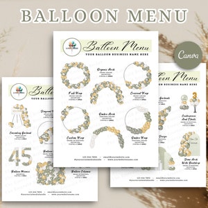 BALLOON MENU, Balloon MOCKUP Template, Editable Balloon Price List, Balloon Decor, Balloon Artist, Event Decor, Balloon Business Menu, Canva