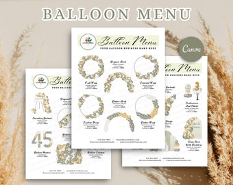 BALLOON MENU, Balloon MOCKUP Template, Editable Balloon Price List, Balloon Decor, Balloon Artist, Event Decor, Balloon Business Menu, Canva