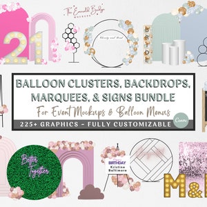 EVENT MOCKUP BUNDLE, Balloon Menu & Balloon Mockup Elements, Event Decor, Editable Balloon Garland, for Price List, Balloon Artist, Canva