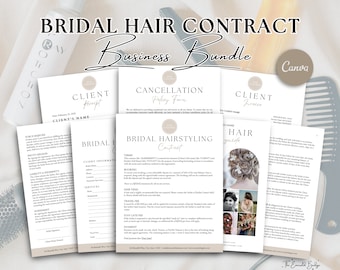 Plantilla de contrato de cabello nupcial, acuerdo de servicios de salón de fiesta nupcial de bodas, estilistas independientes, términos y condiciones editables para novias, CANVA