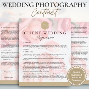 WEDDING PHOTOGRAPHY CONTRACT Template, Photography Forms, Wedding Photographer Contract, Photography Pricing Guide, Price List Invoice Canva