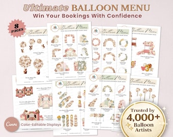 ULTIMATE BALLOON MENU for Balloon Artists, Editable Mockup Template, Decorator Garland and Event Pricing Menu, Balloon Business, Canva