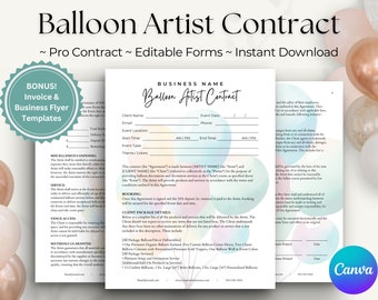BALLOON CONTRACT, Editable Balloon Decor Contract, Balloon Invoice, Balloon Artist Contract Template, Balloon Stylist Garland Agreement