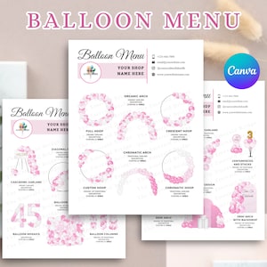 BALLOON MENU, Balloon MOCKUP Template, Editable Balloon Price List, Balloon Decor, Balloon Artist, Event Decor, Balloon Business Menu, Canva