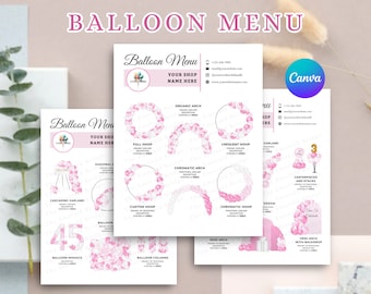 MENÚ DE GLOBOS, MAQUETA DE GLOBOS, LISTA DE PRECIOS DE GLOBOS EDITABLE, DECORACIÓN CON GLOBOS, ARTISTA DE GLOBOS, DECORACIÓN DE EVENTOS, MENÚ DE NEGOCIOS CON GLOBOS, CANVA