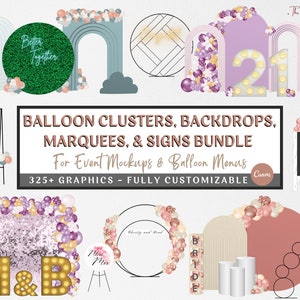 EVENT MOCKUP BUNDLE, Balloon Menu & Balloon Mockup Elements, Event Decor, Editable Balloon Garland, for Price List, Balloon Artist, Canva