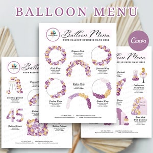 BALLOON MENU, Balloon MOCKUP Template, Editable Balloon Price List, Balloon Decor, Balloon Artist, Event Decor, Balloon Business Menu, Canva