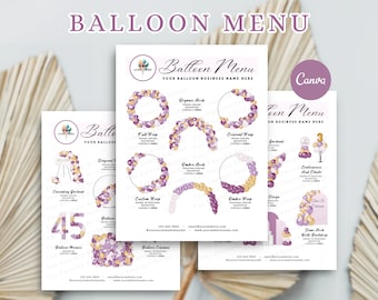 BALLOON MENU, Balloon MOCKUP Template, Editable Balloon Price List, Balloon Decor, Balloon Artist, Event Decor, Balloon Business Menu, Canva