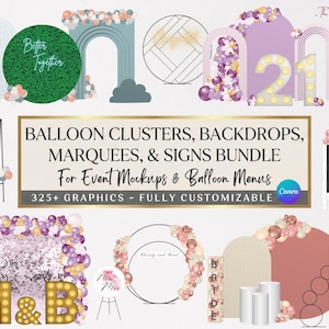 EVENT MOCKUP BUNDLE, Balloon Menu & Balloon Mockup Elements, Event Decor, Editable Balloon Garland, for Price List, Balloon Artist, Canva