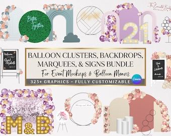 EVENT MOCKUP BUNDLE, Balloon Menu & Balloon Mockup Elements, Event Decor, Editable Balloon Garland, for Price List, Balloon Artist, Canva