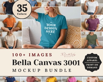 Bella Canvas 3001 Mockup Bundle, T-Shirt Mock-up, BC 3001 Model Mockup, Cozy Boho Bella Canvas Mock Ups, Lifestyle Mockups, POD Tee Mocks