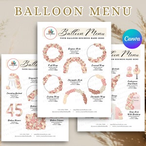 BOHO BALLOON MENU, Balloon Mockup Template, Editable Balloon Price List, Balloon Decor, Balloon Artist, Event Decor, Balloon Business Menu
